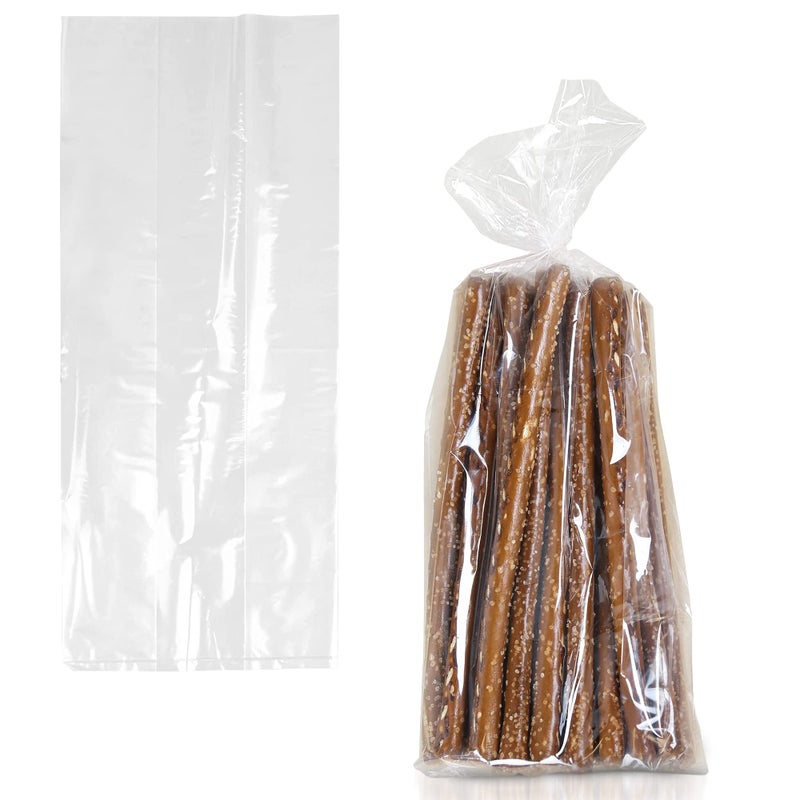 APQ Supply APQ Clear Gusseted Poly Bags, 8 x 4 x 18 Inches. Pack of 100 Waterproof Side Gusseted Plastic Bags with Open Top. 2 Mil Thick Flat Bottom Clear Bag for Packaging Popcorn, Cookies, Bread - Image 1